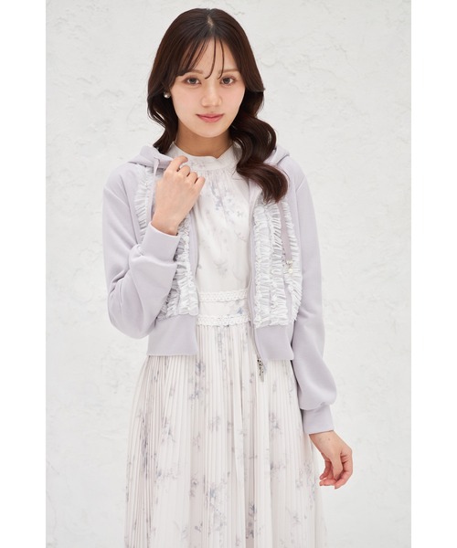 tocco closet パーカー パール付きフロントチュールフリル