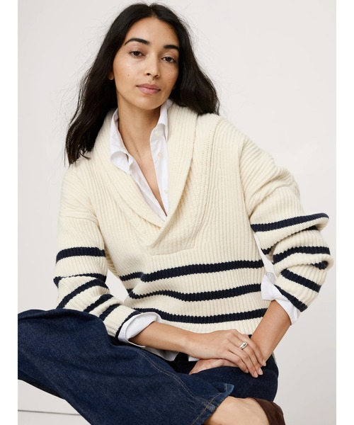 ニット セーター メリノ コットン ショールカラー レディース