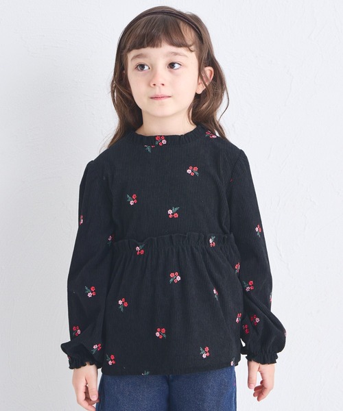familiar 現行品 刺繍Tシャツとキュロットのセット 90 pairmanon（ペアマノン） セットアップ 「リンクコーデ」フラワー刺繍