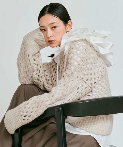 「W:Huku」 長袖ニット FREE ライトグレー レディース_画像5