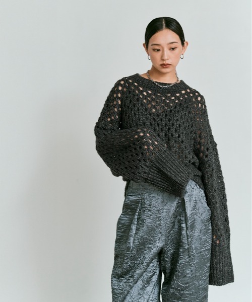 「W:Huku」 長袖ニット FREE ライトグレー レディース_画像6