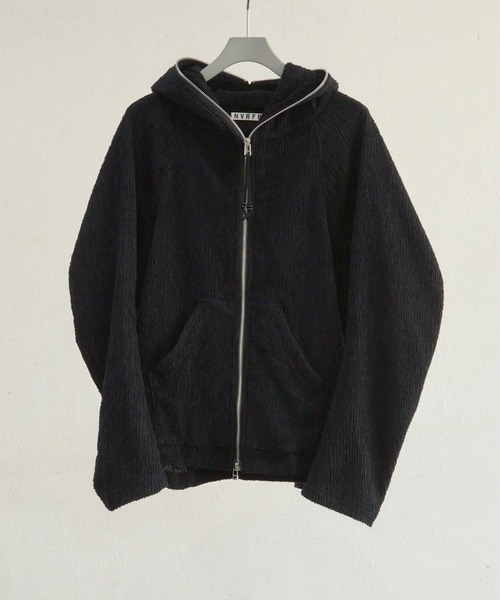 【NVRFRGT】パーカー 黒 オーガニックコットン 1 S NVRFRGT（ネヴァーフォーゲット） パーカー PANELLED ZIP UP HOODIE