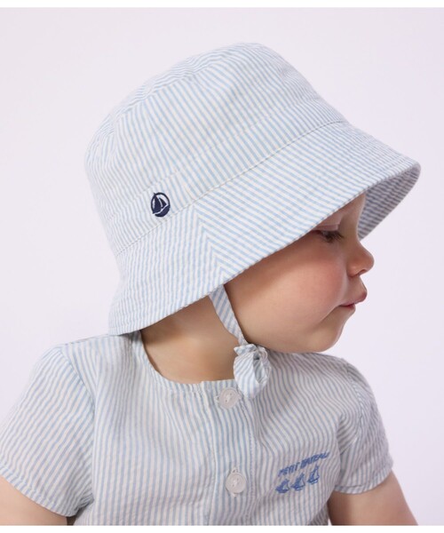 PETIT BATEAU（プチバトー） 帽子 ハット 紐つきシアサッカークロシェ