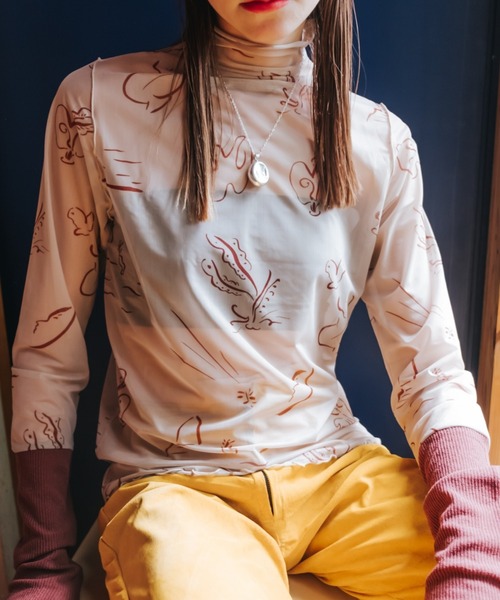 トップス MARTE sahara Knit Docking Sheer Top sahara tシャツ Tシャツ ニットドッキングシアートップス/Knit