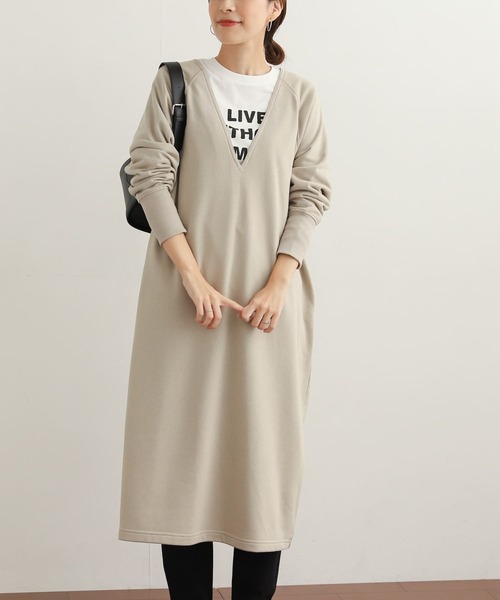 ★美品◆アーバンリサーチドアーズ◆ Vネックスウェットワンピース URBAN RESEARCH DOORS ワンピース Vネックスウェットワンピース