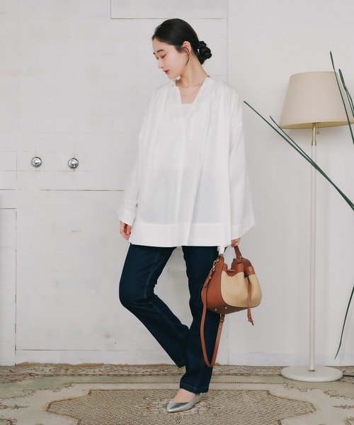 ブラウス シャツ YOUNG ＆ OLSEN/ヤングアンドオルセン KARAMI MESH FRENCH TUNIC フレンチチュニック リボン ブラ YOUNG&OLSEN The DRYGOODS STORE ブラウス シャツ YOUNG