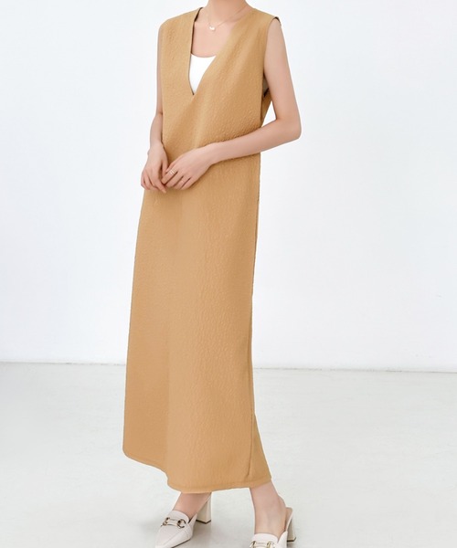 スペイン★Sfera★視線くぎ付け 大人の胸元V ジャガード柄ワンピ 花柄ワンピ 胸元シャーリング シフォン[品番：JSFW0013498]｜JS