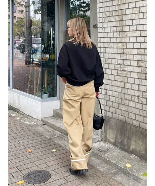 ワイドパンツ ロールアップパンツ カジュアル ルーズ アメリカン EVRIS パンツ ロールアップタックワイドパンツ レディース