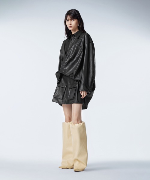 JNBY ワンピース Faux Leather Shirt Dress / フェイクレザー
