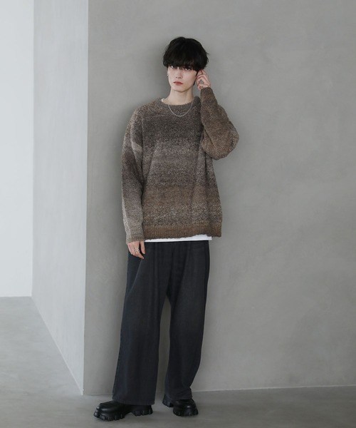 ANTEPRIMA グレー グラデーション ニット セーター 細見え 異素材美品 セーター ニット グラデーションブークレ天竺編みニット メンズ