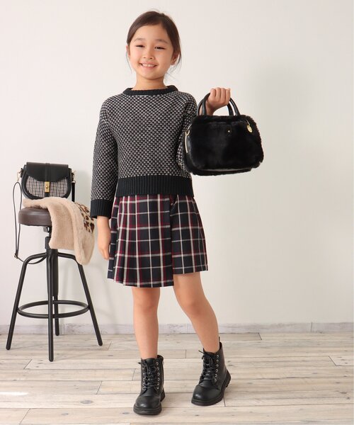 ikka スカート 「親子コーデ」チェックプリーツラップキュロット