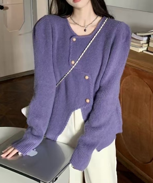AsheKsha カーディガン ボリュームスリーブ ニットカーディガン