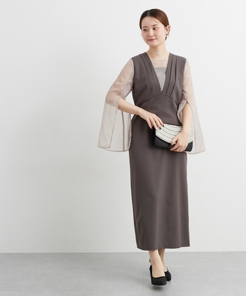 Jolie et Jolieデザインスリーブカットジャガードワンピースドレス Jolie et Jolieデザインスリーブカットジャガードワンピース