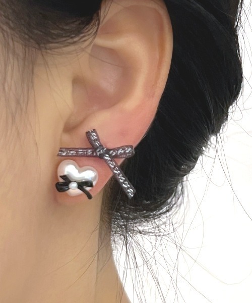 ピアス 「ブラックカラーリボンモチーフピアス６点セット/アクリルハートモチーフパール（MA/EK237） レディース | B.I.D. | 02