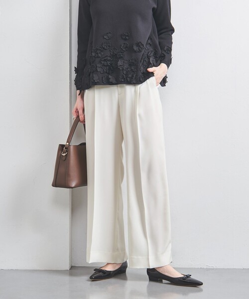 UNITED ARROWS スラックス パンツ 2タック ワイドパンツ WHITE