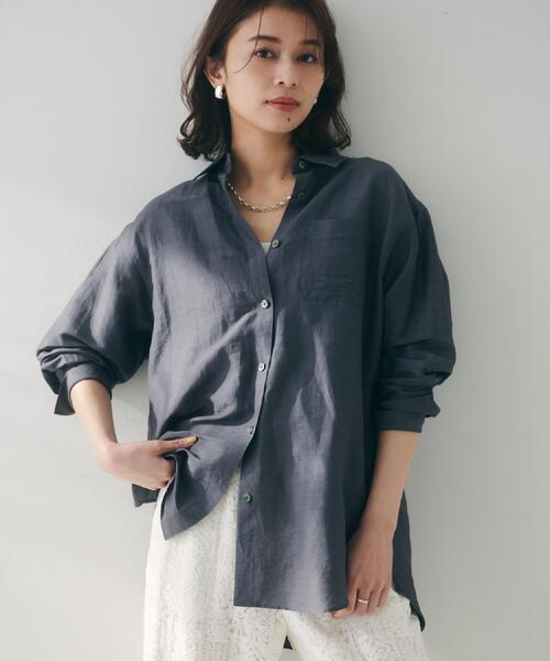 美品◯アンタイトル【さらっと羽織れる／接触冷感／洗える】リネン混ベーシックシャツ UNTITLED（アンタイトル）の「◇【さらっと羽織れる／接触冷感