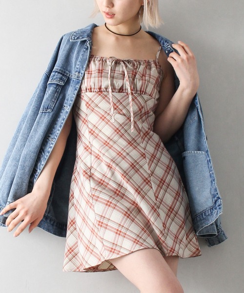 即完売品 m me eme オフショルチェックミニワンピース M me eme（エムミーエメ）