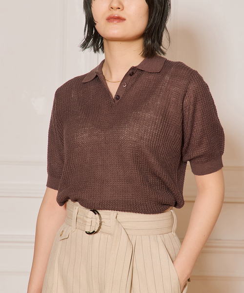 ポロシャツ ポロ IENA LA BOUCLE Linen ワッフルニットポロシャツ レディース