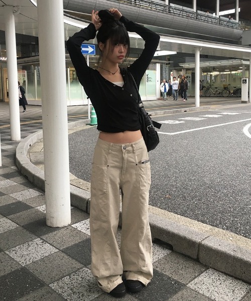 anyonemore コットン切替ワイドパンツ anyonemore パンツ 「A/M」 コットン切替ワイドパンツ