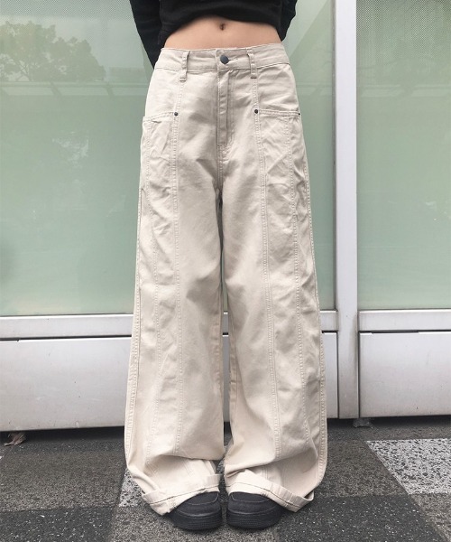 パンツ 「A/M」 コットン切替ワイドパンツ レディース メンズの画像