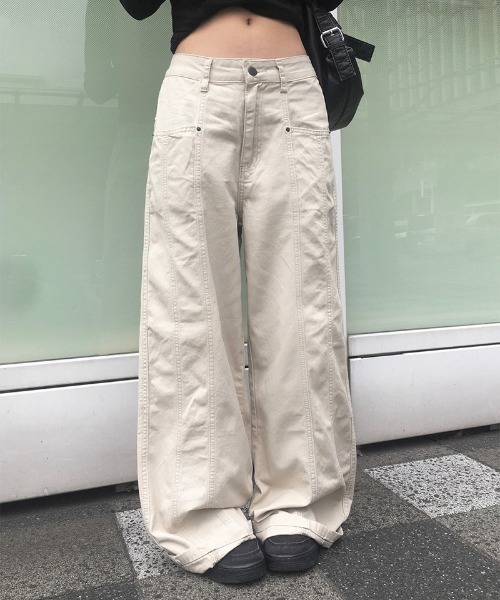 パンツ 「A/M」 コットン切替ワイドパンツ レディース メンズの画像