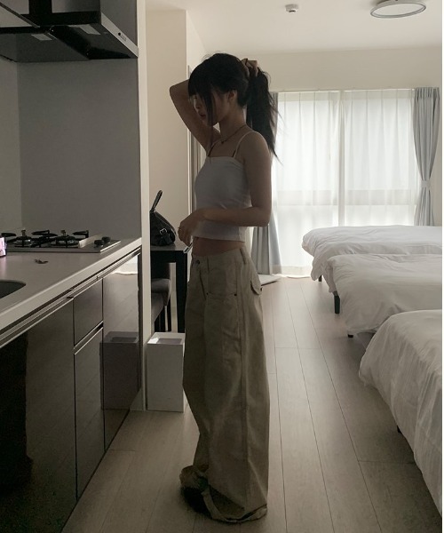 パンツ 「A/M」 コットン切替ワイドパンツ レディース メンズの画像