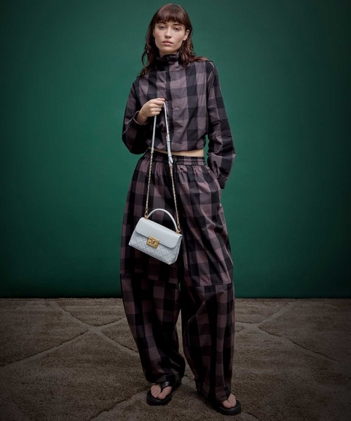 CHARLES & KEITH◆Alva チェック柄フロントフラップバッグ Cognac Alva Checkered Front Flap Bag - CHARLES & KEITH US