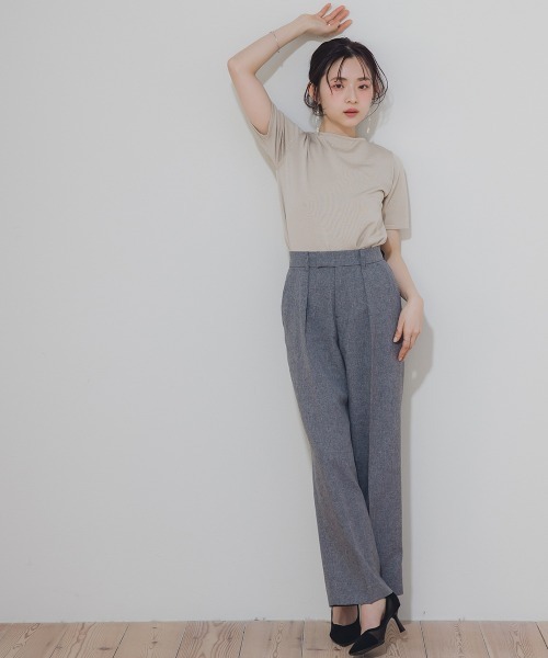 Petitjo パンツ 小さいサイズ 麻調インタックワイドパンツ 低
