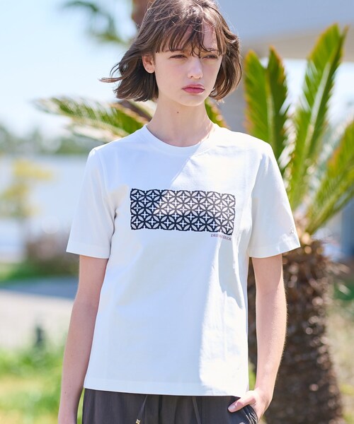 tシャツ 「接触冷感/UVカット」バックブリーズテックオーバーラップサークルプリントTシャツ レディース