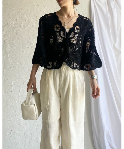 She's Closet カーディガン 綿100%半端袖ショート丈Vネック
