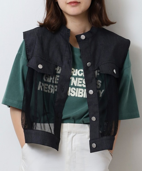 ベスト ジレ je crois soi デニムメッシュ　ベスト レディース