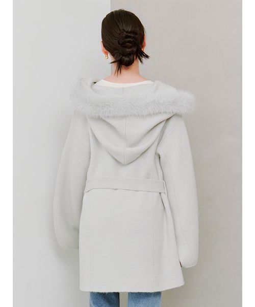 未使用に近い　スナイデル　ファーフードニットコート　GRY SNIDEL（スナイデル） コート アウター ファーフードニットコート