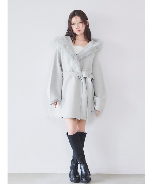 SNIDEL（スナイデル） コート アウター ファーフードニットコート