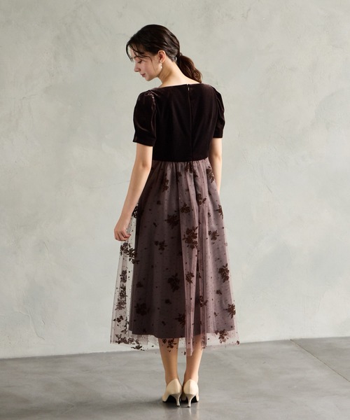 AIMER（エメ） ドレス ベロアVネックラメフロッキーチュールギャザー