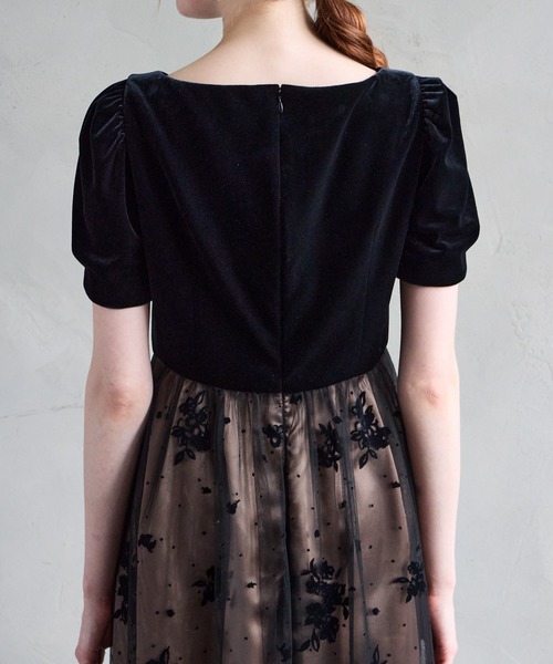 AIMER（エメ） ドレス ベロアVネックラメフロッキーチュールギャザー