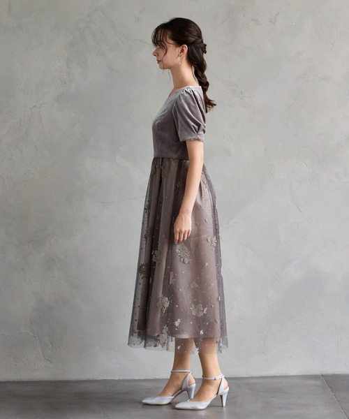 AIMER（エメ） ドレス ベロアVネックラメフロッキーチュールギャザー