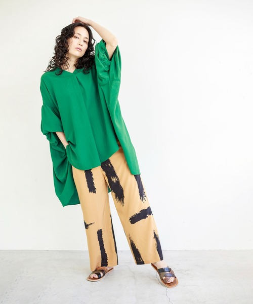 「OSMOSIS」 7分袖ブラウス ONE SIZE グリーン レディース_画像4